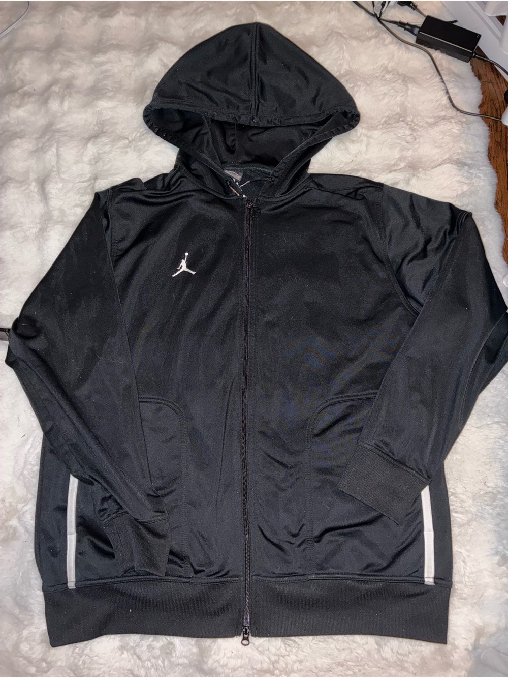 Jordan Black Full-Zip Hooded Windbreaker with White Jumpman